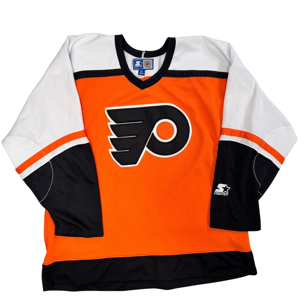 Vintage Philadelphia Flyers Starter NHL Jersey XL Orange Black Stitched Logo